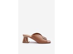 Elegantní dámské pantofle na podpatku laura messi 2771 Beige 6