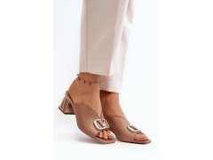 Elegantní dámské pantofle na podpatku laura messi 2771 Beige 7