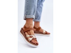 Zazoo 40397 dámské kožené sandály na platformě Hnědé 3