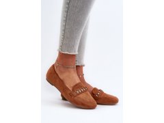 Lesklé dámské mokasíny s řetízkem camel Aredilla 2