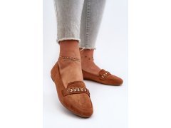 Lesklé dámské mokasíny s řetízkem camel Aredilla 3