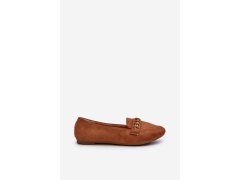 Lesklé dámské mokasíny s řetízkem camel Aredilla 4
