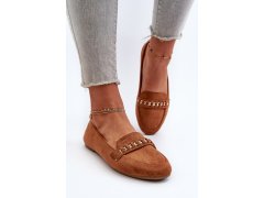 Lesklé dámské mokasíny s řetízkem camel Aredilla 5