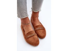 Lesklé dámské mokasíny s řetízkem camel Aredilla 6