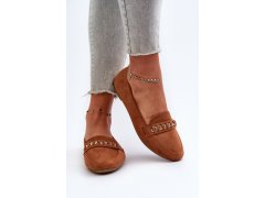 Lesklé dámské mokasíny s řetízkem camel Aredilla 7