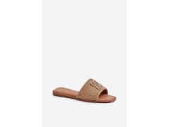 Ploché dámské žabky s pletením a ozdobou beige Omenna 1