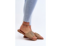 Ploché dámské žabky s pletením a ozdobou beige Omenna 2