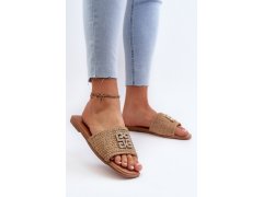 Ploché dámské žabky s pletením a ozdobou beige Omenna 3