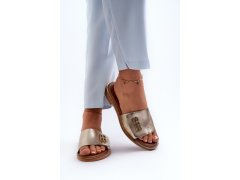Zazoo 40384 elegantní dámské kožené žabky Zlaté 5