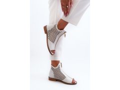 Kůžené ažurové sandály na zip bílé zazoo 977/L 5