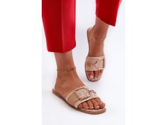 Lesklé dámské žabky s ozdobou beige Taleci 4