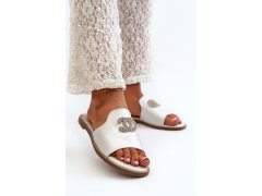 Elegantní dámské lesklé žabky s&nbsp;ozdobou s.barski kv27-050 Stříbrné 4