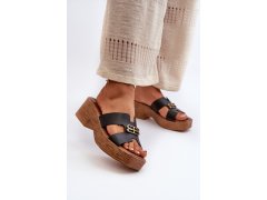 Zazoo 40412 kožené elegantní dámské žabky s zlatým ozdobou Černé 1