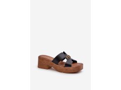 Zazoo 40412 kožené elegantní dámské žabky s zlatým ozdobou Černé 2