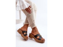 Zazoo 40412 kožené elegantní dámské žabky s zlatým ozdobou Černé 7
