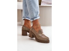 Zazoo 20168 elegantní dámské polobotky na podpatku z pravé kůže tmavě béžové 5