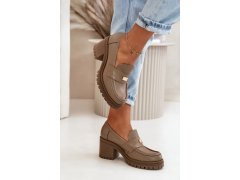 Zazoo 20168 elegantní dámské polobotky na podpatku z pravé kůže tmavě béžové 6