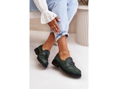 Zazoo 20174 kožené elegantní polobotky dámské na plochém podpatku tmavě Zelené 8