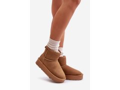 Dámské semišové sněhule na platformě nad kotníky camel Rianaella 5