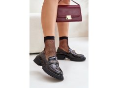 Dámské lakované mokasíny loafersy s ozdobou lz42-030 černé D&A 1