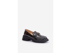 Dámské lakované mokasíny loafersy s ozdobou lz42-030 černé D&A 3