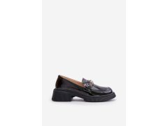 Dámské lakované mokasíny loafersy s ozdobou lz42-030 černé D&A 7