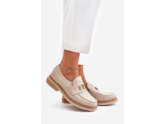 Zazoo 20174 kožené elegantní polobotky dámské na plochém podpatku Béžové 1