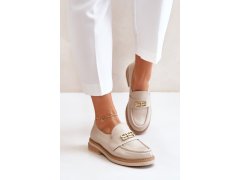 Zazoo 20174 kožené elegantní polobotky dámské na plochém podpatku Béžové 2