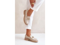 Zazoo 20174 kožené elegantní polobotky dámské na plochém podpatku Béžové 5