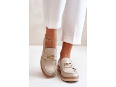 Zazoo 20174 kožené elegantní polobotky dámské na plochém podpatku Béžové 6