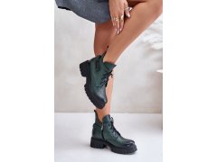 Zazoo 60483 dámské kožené kotníkové boty s&nbsp;nízkým svrškem zateplené tmavě Zelené 3