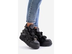 Kožené dámské sneakersy na masivní platformě chebello 4561 Černé 1