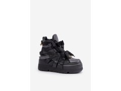 Kožené dámské sneakersy na masivní platformě chebello 4561 Černé 3