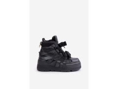 Kožené dámské sneakersy na masivní platformě chebello 4561 Černé 7