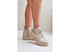 Zazoo 60483 dámské kožené kotníkové boty s&nbsp;nízkým zatepleným svrškem Béžové 4