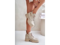 Zazoo 60483 dámské kožené kotníkové boty s&nbsp;nízkým zatepleným svrškem Béžové 5