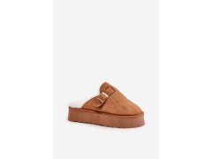 Dámské pantofle na silné podrážce s kožešinou a sponou camel Linneola 3