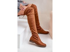 Kozáky na plochém podpatku do kolene z&nbsp;eko semiše camel Linnithia 5