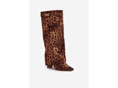 Dámské kozačky na podpatku před kolena leopardí hnědé Portora 3