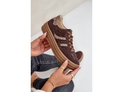 Zazoo n1176 semišové sneakersy na platformě leopardí Čokoládové 2