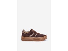 Zazoo n1176 semišové sneakersy na platformě leopardí Čokoládové 8
