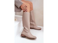 Dámské kožené vysoké boty do poloviny lýtka na zip zazoo 3616 světle Béžové 6
