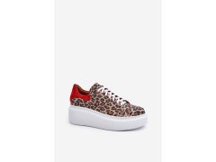 Kožené sneakerky na platformě s leopardím vzorem zazoo 3346 hnědo-červené 3