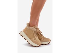 Kožené sneakersy trapery dámské s kožíškem na platformě big star oo274a330 Béžové 1