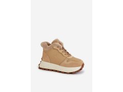 Kožené sneakersy trapery dámské s kožíškem na platformě big star oo274a330 Béžové 3