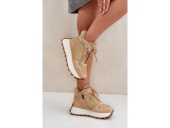 Kožené sneakersy trapery dámské s kožíškem na platformě big star oo274a330 Béžové 4