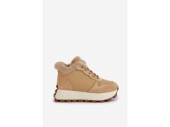 Kožené sneakersy trapery dámské s kožíškem na platformě big star oo274a330 Béžové 7