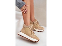 Kožené sneakersy trapery dámské s kožíškem na platformě big star oo274a330 Béžové 8