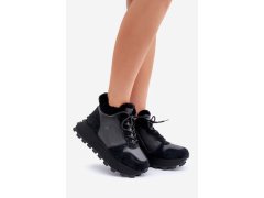 Kožené sneakersy kotníkové dámské s kožíškem na platformě big star oo274a329 Černé 1
