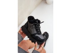 Kožené sneakersy kotníkové dámské s kožíškem na platformě big star oo274a329 Černé 2